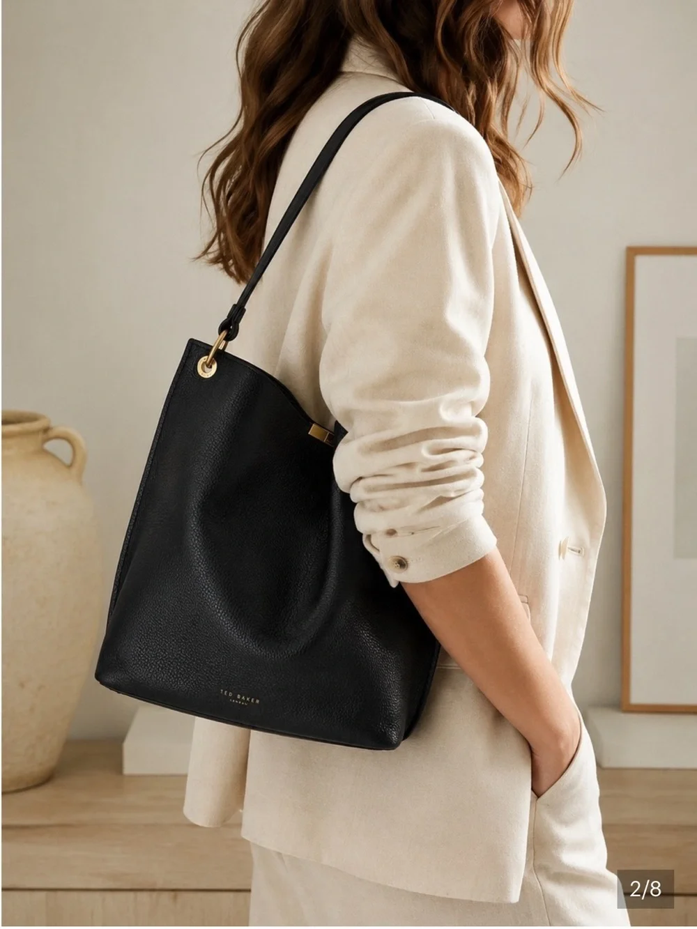 TED BAKER Candiee Black Pebbled Leather Hobo / Shoulder / Crossbody Bag